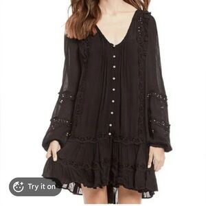 Free People Black Boho Tiered Mini Dress